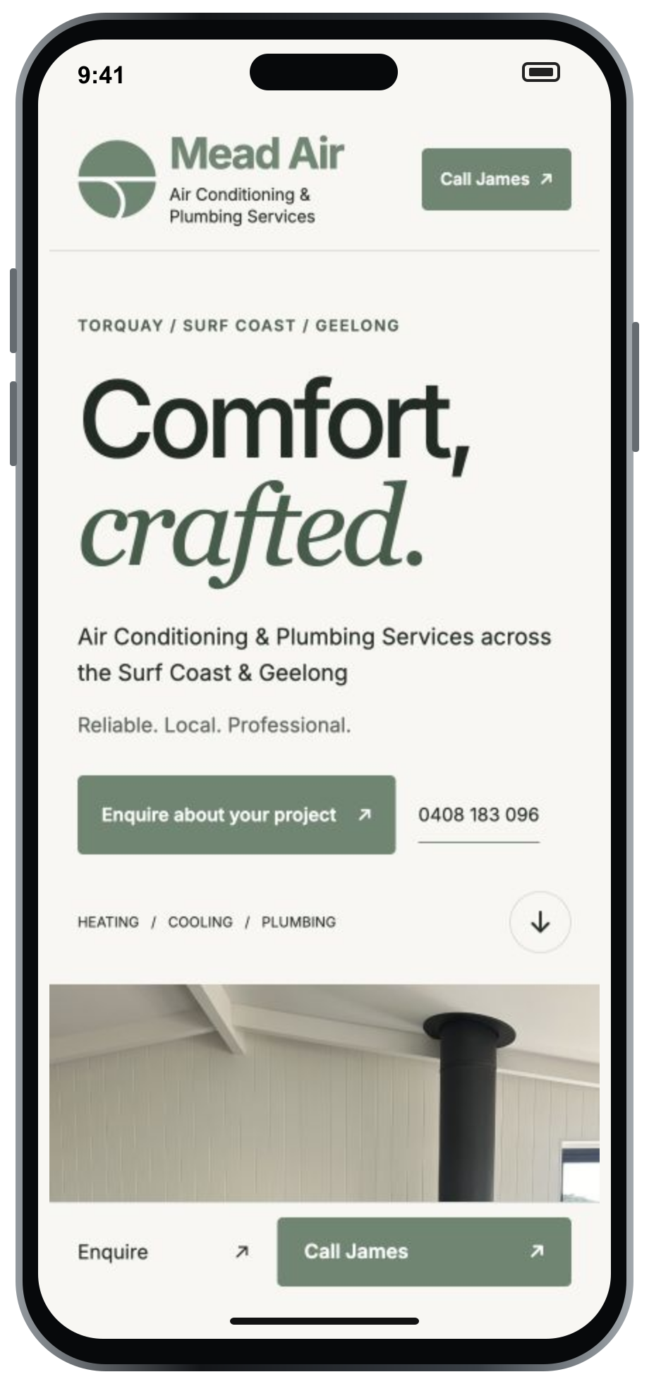 The live Mead Air website, designed and built by Frenchie®: Comfort, crafted.